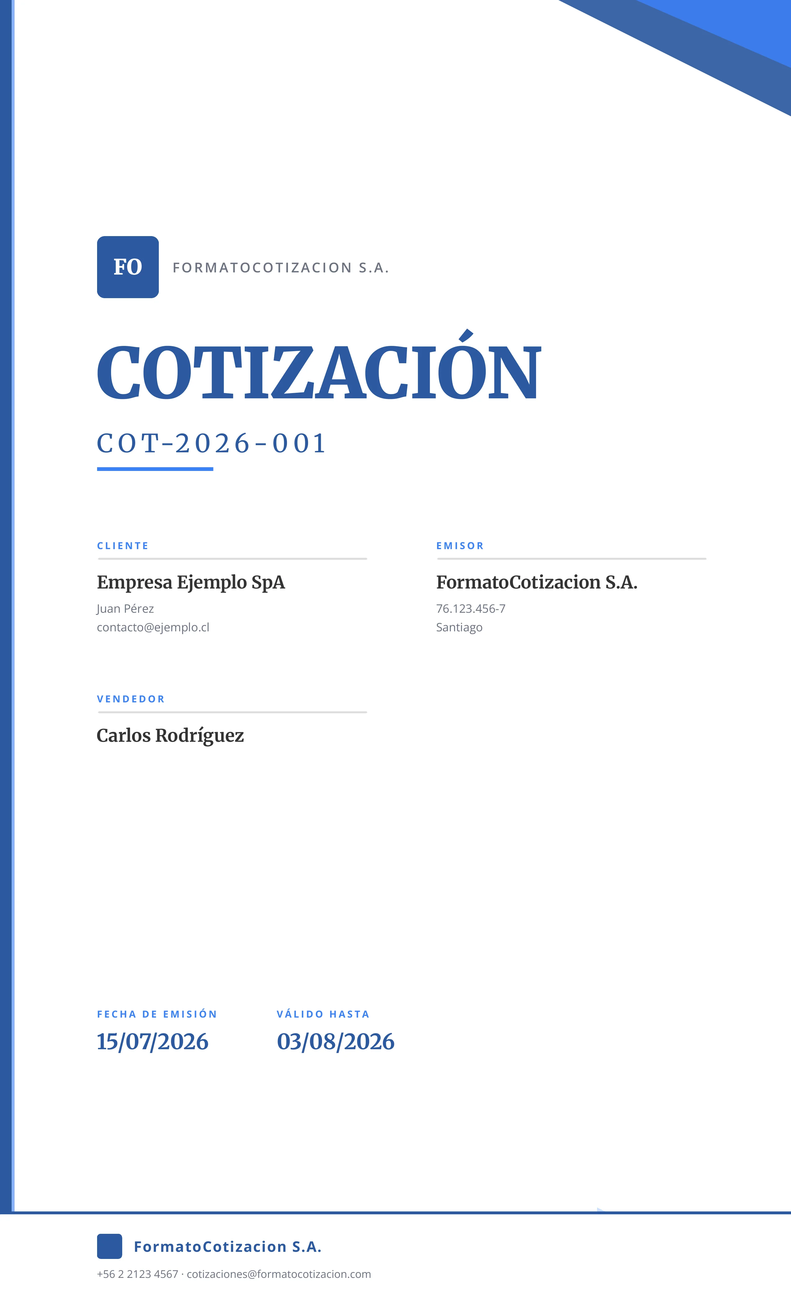 Portada de cotización formal generada con el sistema